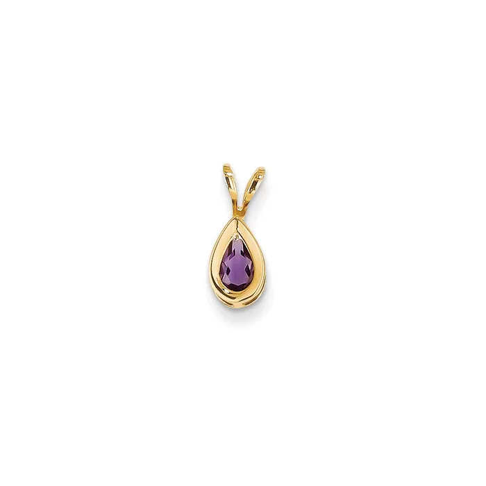 Necklaces 14K Yellow Gold 6x4mm Pear Amethyst bezel pendant Goldia