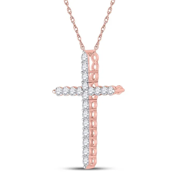 Necklaces gndatlanta 14k Rose Gold Round Diamond Cross Pendant 34 Cttw