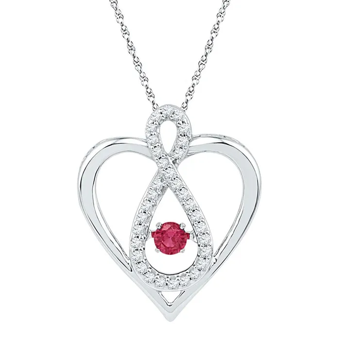 Necklaces gndatlanta 14k White Gold Round Created Ruby Diamond Infinity Heart Pendant 14 Cttw