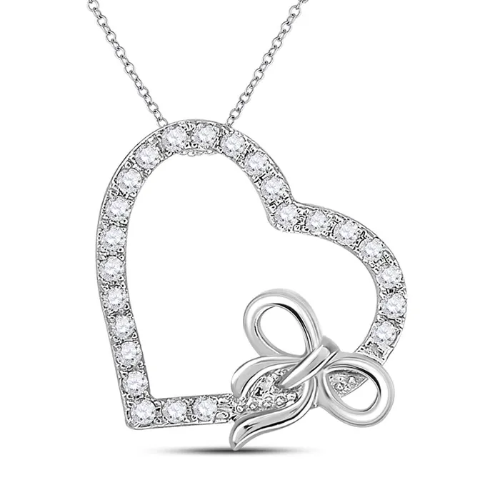 Necklaces gndatlanta 14k White Gold Round Diamond Heart Bow Pendant 14 Cttw Necklaces gndatlanta 14k White Gold Round Diamond Heart Bow Pendant 14 Cttw