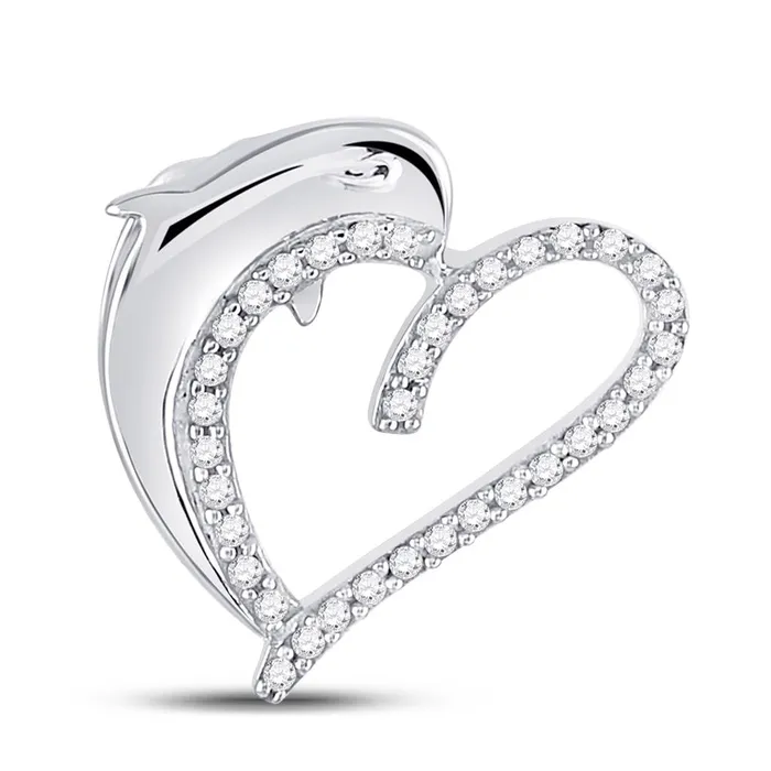 Necklaces gndatlanta 14k White Gold Round Diamond Heart Dolphin Pendant 15 Cttw Necklaces gndatlanta 14k White Gold Round Diamond Heart Dolphin Pendant 15 Cttw