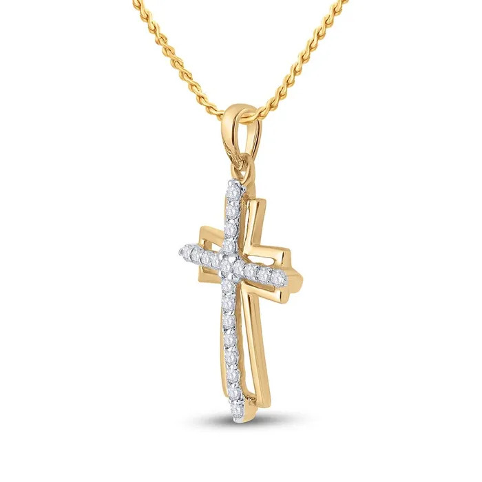 Necklaces gndatlanta 14k Yellow Gold Round Diamond Cross Pendant 14 Cttw