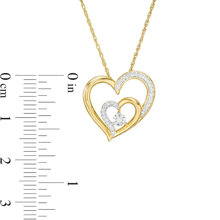 Necklaces Goldia 007 CT TW Natural Diamond Double Heart Pendant in 10K Yellow Gold Necklaces Goldia 007 CT TW Natural Diamond Double Heart Pendant in 10K Yellow Gold