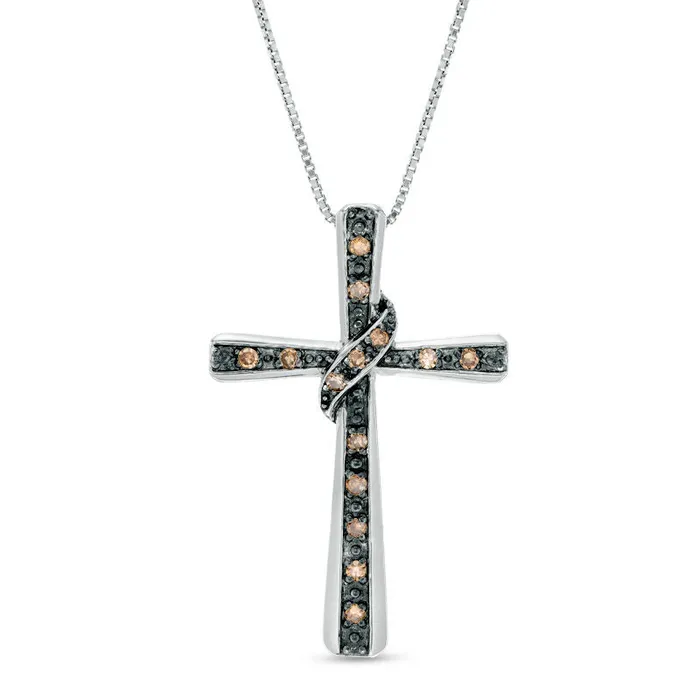 Necklaces Goldia 01 CT TW Enhanced Champagne Natural Diamond Wrap Cross Pendant in Sterling Silver Necklaces Goldia 01 CT TW Enhanced Champagne Natural Diamond Wrap Cross Pendant in Sterling Silver