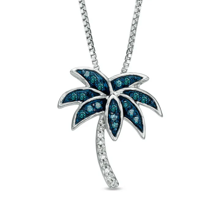 Necklaces Goldia 01 CT TW Enhanced Green and White Natural Diamond Palm Tree Pendant in Sterling Silver Necklaces Goldia 01 CT TW Enhanced Green and White Natural Diamond Palm Tree Pendant in Sterling Silver