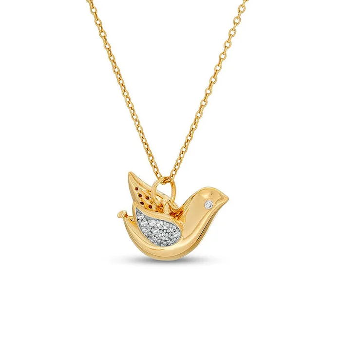 Necklaces Goldia 01 CT TW Natural Diamond Dove Pendant in Sterling Silver with 14K Gold Plate Necklaces Goldia 01 CT TW Natural Diamond Dove Pendant in Sterling Silver with 14K Gold Plate