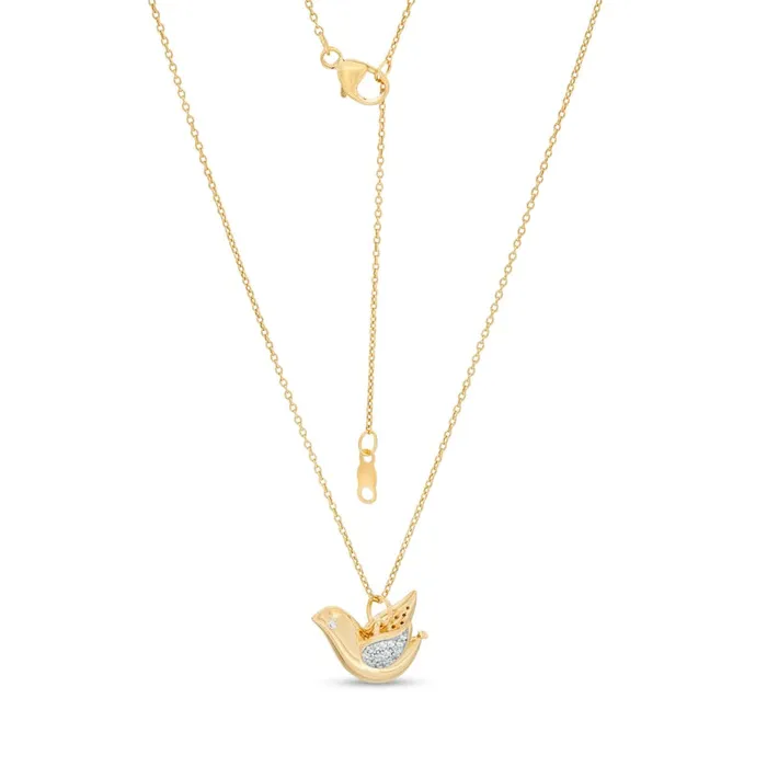 Necklaces Goldia 01 CT TW Natural Diamond Dove Pendant in Sterling Silver with 14K Gold Plate Necklaces Goldia 01 CT TW Natural Diamond Dove Pendant in Sterling Silver with 14K Gold Plate