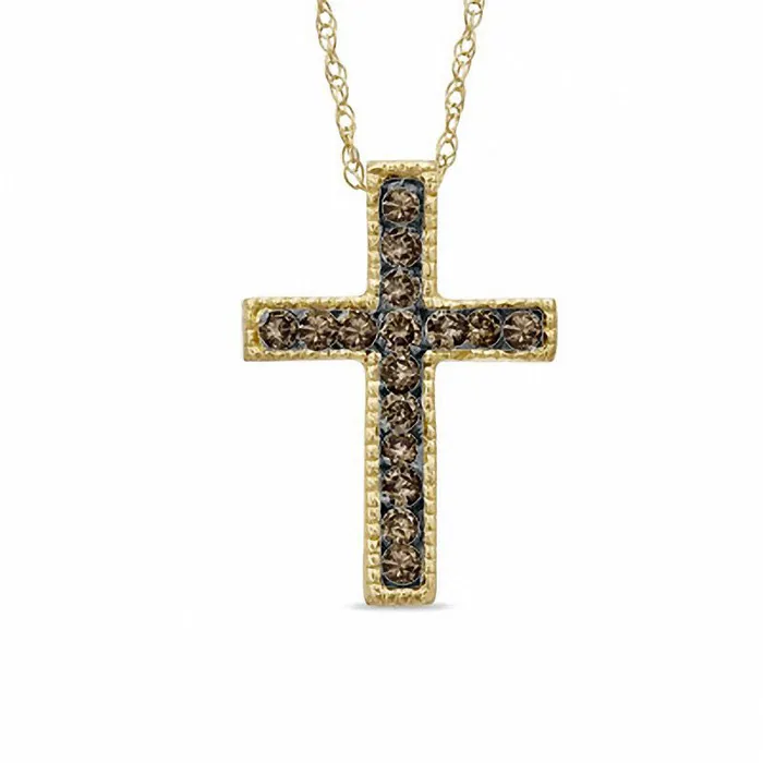 Necklaces Goldia 013 CT TW Champagne Natural Diamond Cross Pendant in 10K Yellow Gold Necklaces Goldia 013 CT TW Champagne Natural Diamond Cross Pendant in 10K Yellow Gold