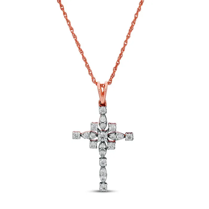 Necklaces Goldia 025 CT TW Natural Diamond Art Deco Cross Pendant in 10K Rose Gold Necklaces Goldia 025 CT TW Natural Diamond Art Deco Cross Pendant in 10K Rose Gold