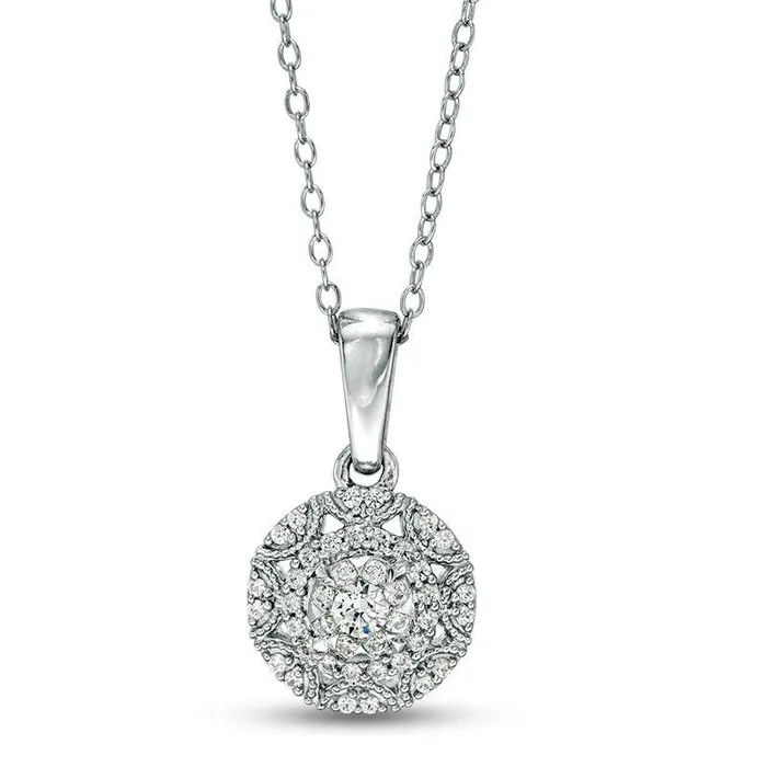 Necklaces Goldia 033 CT TW Natural Diamond Sunburst Frame Pendant in 10K White Gold Necklaces Goldia 033 CT TW Natural Diamond Sunburst Frame Pendant in 10K White Gold