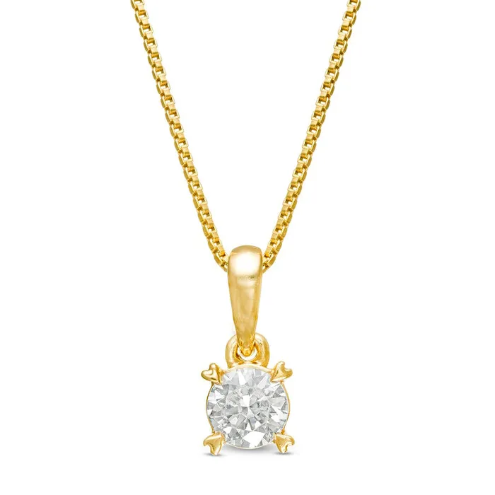 Necklaces Goldia 038 CT TW Natural Clarity Enhanced Solitaire with Heart Prongs Pendant in 10K Yellow Gold Necklaces Goldia 038 CT TW Natural Clarity Enhanced Solitaire with Heart Prongs Pendant in 10K Yellow Gold