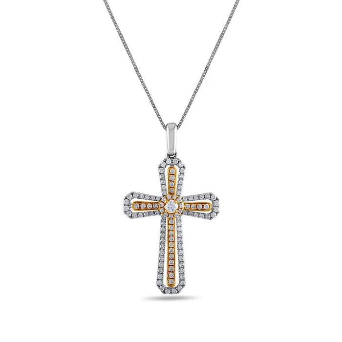 Necklaces Goldia 038 CT TW Natural Diamond Outline Flared Cross Pendant in 10K TwoTone Gold Necklaces Goldia 038 CT TW Natural Diamond Outline Flared Cross Pendant in 10K TwoTone Gold