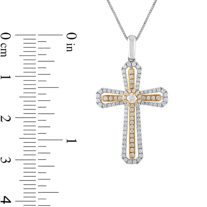Necklaces Goldia 038 CT TW Natural Diamond Outline Flared Cross Pendant in 10K TwoTone Gold Necklaces Goldia 038 CT TW Natural Diamond Outline Flared Cross Pendant in 10K TwoTone Gold