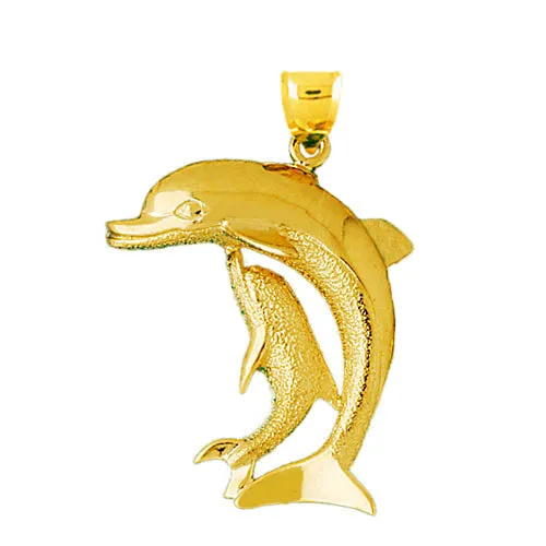 Necklaces Goldia 14K Gold 34MM Dolphin and Calf Pendant