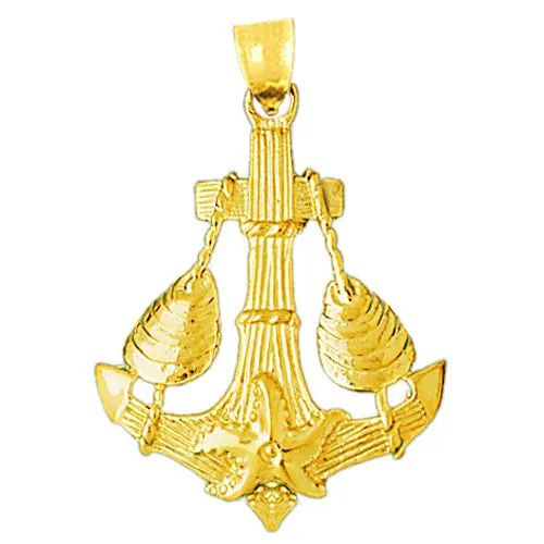 Necklaces Goldia 14K Gold Seashells and Ship Anchor Pendant