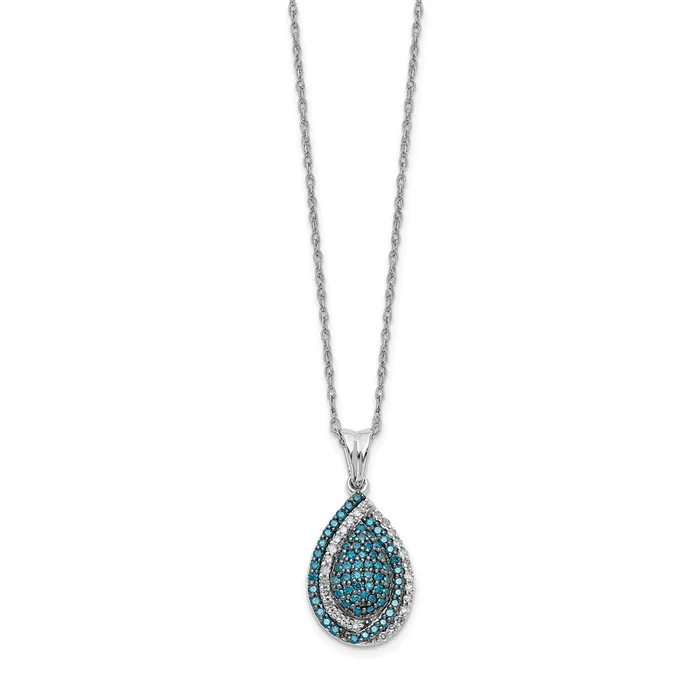 Necklaces Goldia 14k White Gold Blue and White Real Diamond Teardrop 18 in Necklace