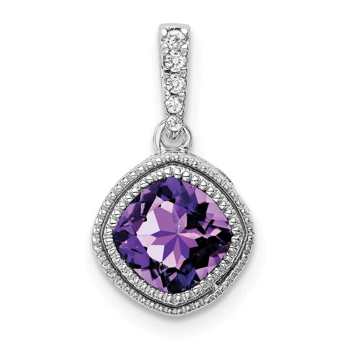 Necklaces Goldia 14k White Gold Cushion Amethyst and Real Diamond Pendant