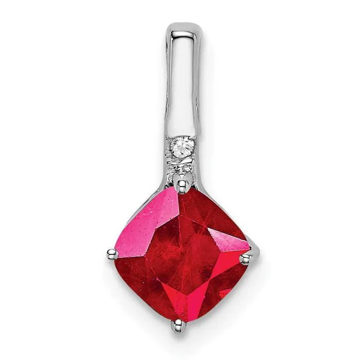 Necklaces Goldia 14K White Gold Cushion Ruby and Real Diamond Pendant