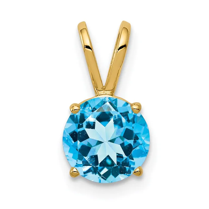 Necklaces Goldia 14K Yellow Gold 7mm Blue Topaz Checker pendant