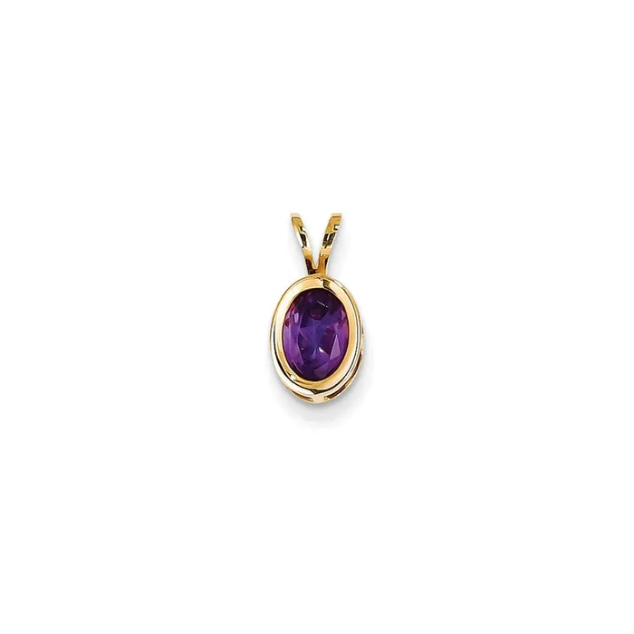 Necklaces Goldia 14K Yellow Gold 7x5mm Oval Amethyst Checker bezel pendant