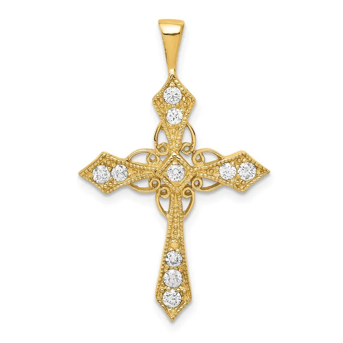 Necklaces Goldia 14K Yellow Gold AA Real Diamond Passion Cross Pendant