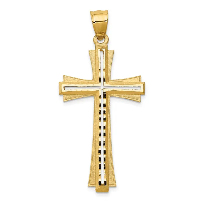 Necklaces Goldia 14k Yellow Gold Diamond Cut and Satin Cross Pendant