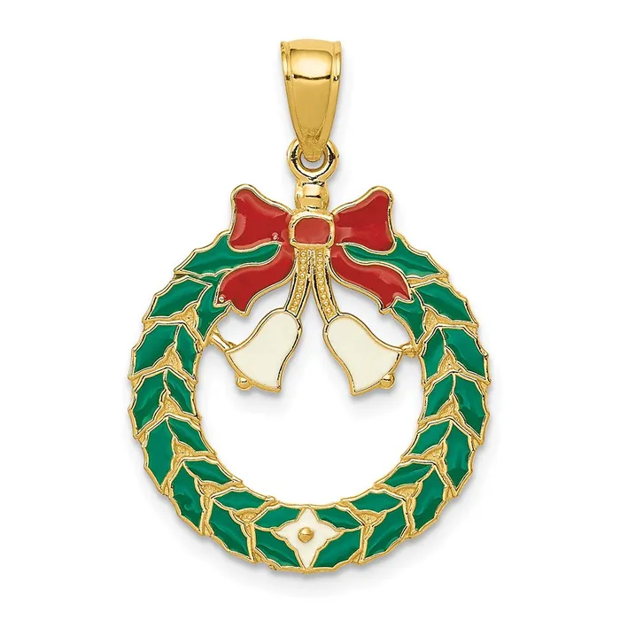 Necklaces Goldia 14k Yellow Gold Enameled Christmas Wreath Pendant