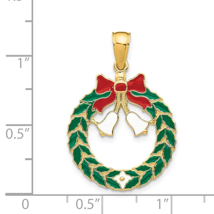 Necklaces Goldia 14k Yellow Gold Enameled Christmas Wreath Pendant