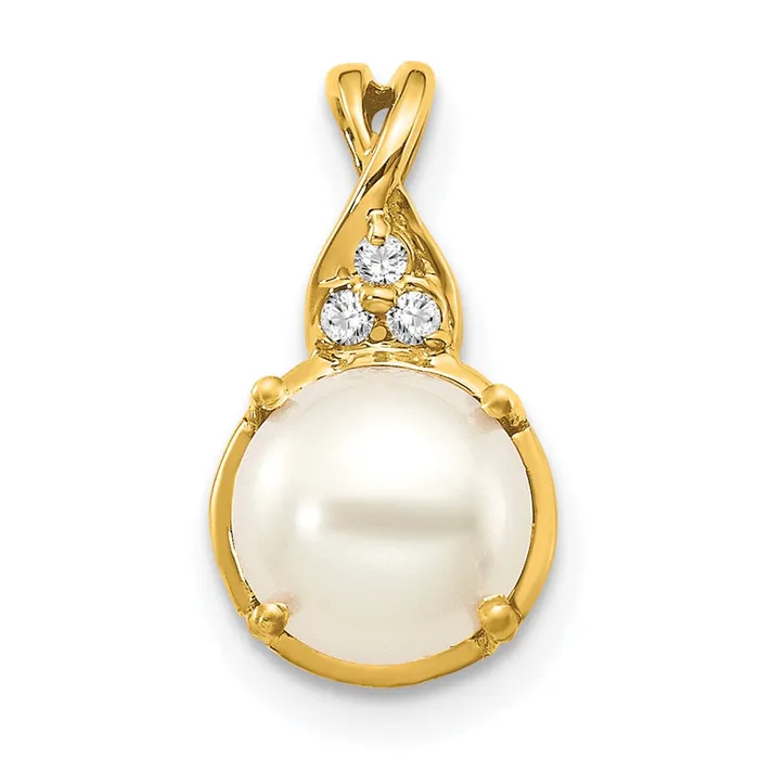 Necklaces Goldia 14K Yellow Gold FWC Pearl and Real Diamond Pendant