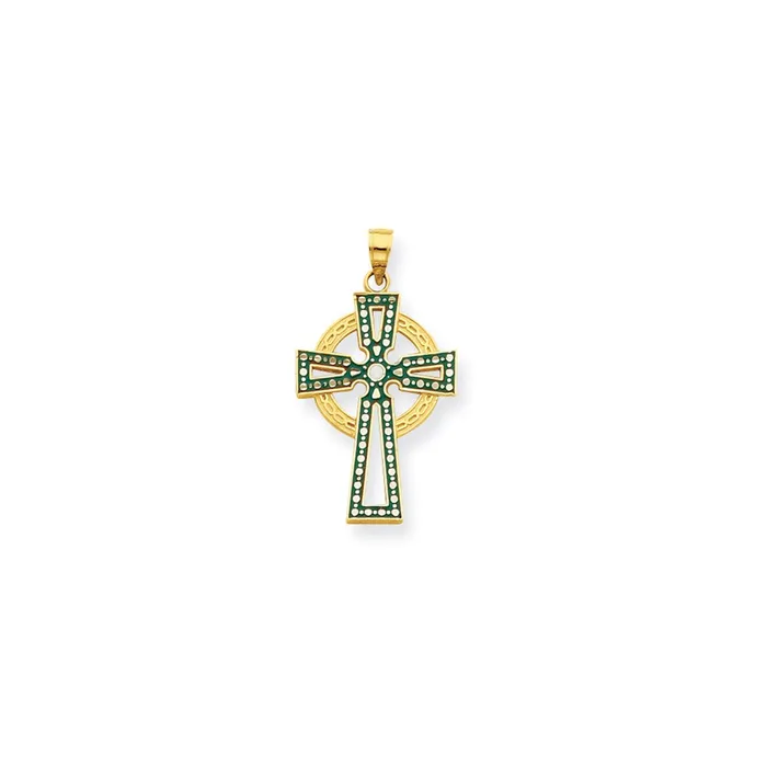 Necklaces Goldia 14k Yellow Gold Green White Enameled Diamondcut Celtic Cross Pendant Necklaces Goldia 14k Yellow Gold Green White Enameled Diamondcut Celtic Cross Pendant