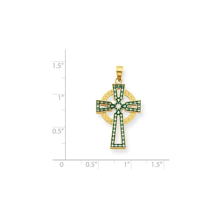 Necklaces Goldia 14k Yellow Gold Green White Enameled Diamondcut Celtic Cross Pendant