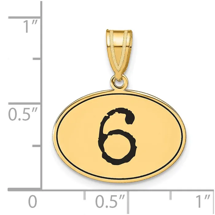 Necklaces Goldia 14k Yellow Gold Polished Number 6 Black Enamel Oval Pendant