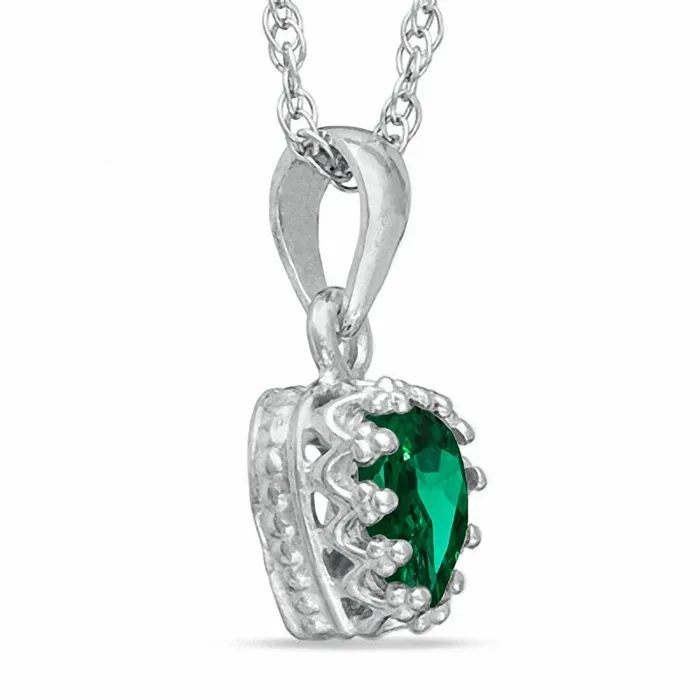 Necklaces Goldia 60mm HeartShaped LabCreated Emerald Crown Pendant in Sterling Silver Necklaces Goldia 60mm HeartShaped LabCreated Emerald Crown Pendant in Sterling Silver