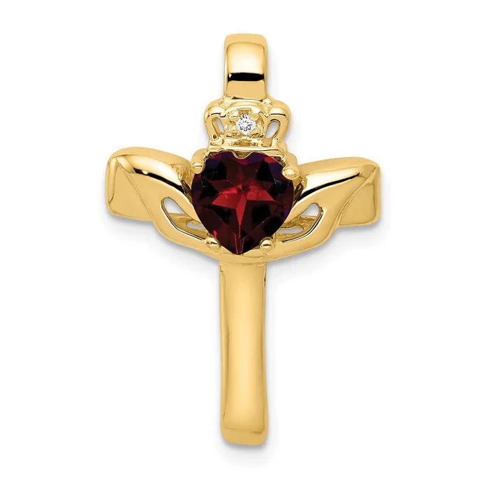 Necklaces Goldiacom 14k 6mm Claddagh Garnet A Diamond Cross Pendant