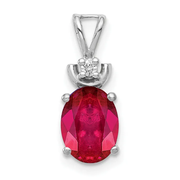 Necklaces Goldiacom 14k White Gold 8x6mm Oval Ruby A Diamond Pendant