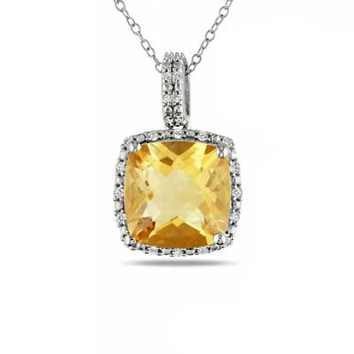 Necklaces Goldia CushionCut Citrine and 01 CT TW Natural Diamond Frame Pendant in Sterling Silver Necklaces Goldia CushionCut Citrine and 01 CT TW Natural Diamond Frame Pendant in Sterling Silver