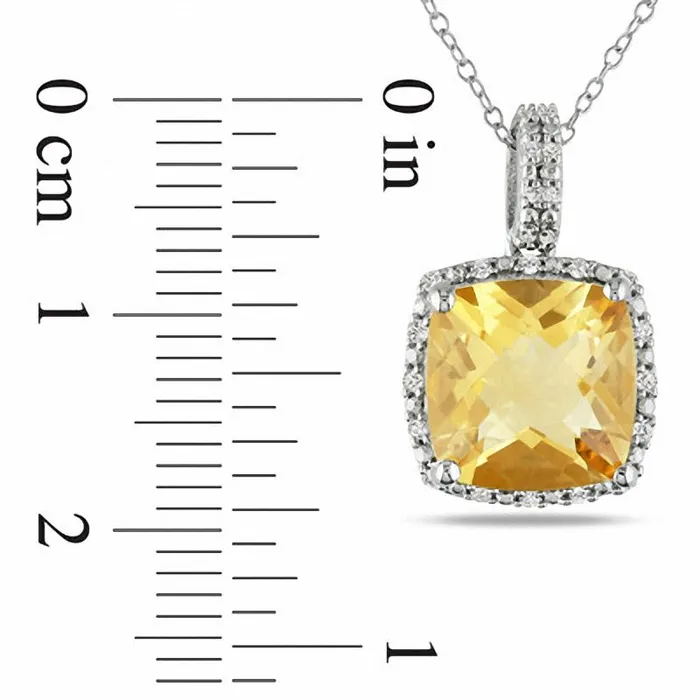 Necklaces Goldia CushionCut Citrine and 01 CT TW Natural Diamond Frame Pendant in Sterling Silver Necklaces Goldia CushionCut Citrine and 01 CT TW Natural Diamond Frame Pendant in Sterling Silver
