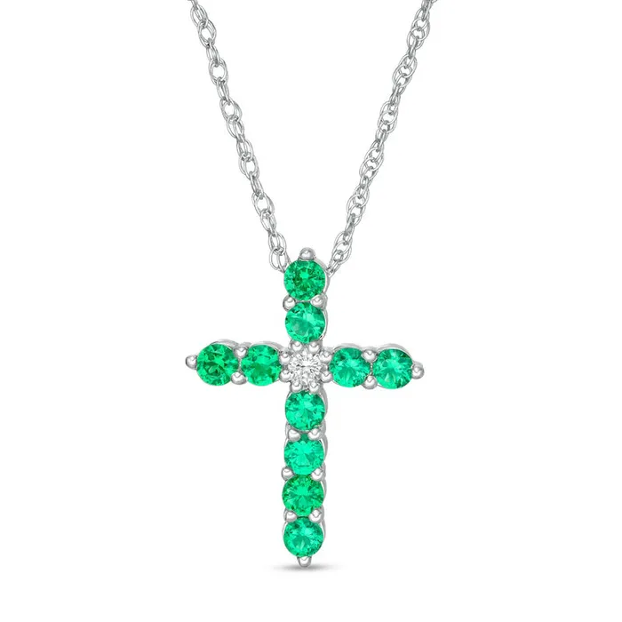Necklaces Goldia LabCreated Emerald and White Sapphire Cross Pendant in Sterling Silver Necklaces Goldia LabCreated Emerald and White Sapphire Cross Pendant in Sterling Silver