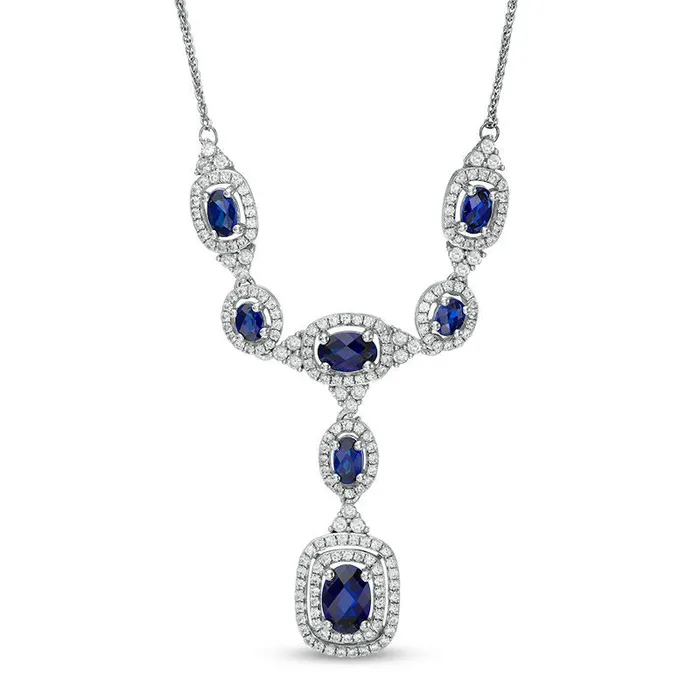 Necklaces Goldia Oval LabCreated Blue and White Sapphire Frame Necklace in Sterling Silver 17 Necklaces Goldia Oval LabCreated Blue and White Sapphire Frame Necklace in Sterling Silver 17