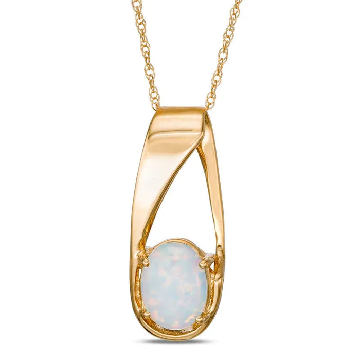 Necklaces Goldia Oval LabCreated Opal Pendant in 10K Yellow Gold