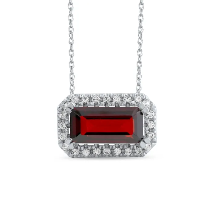Necklaces Goldia Sideways EmeraldCut Garnet and White LabCreated Sapphire Octagonal Frame Necklace in Sterling Silver Necklaces Goldia Sideways EmeraldCut Garnet and White LabCreated Sapphire Octagonal Frame Necklace in Sterling Silver