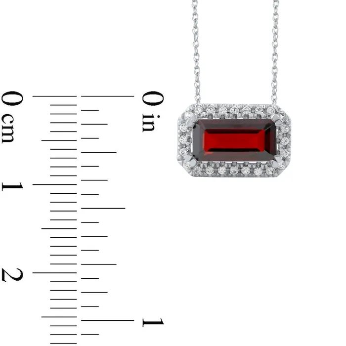 Necklaces Goldia Sideways EmeraldCut Garnet and White LabCreated Sapphire Octagonal Frame Necklace in Sterling Silver Necklaces Goldia Sideways EmeraldCut Garnet and White LabCreated Sapphire Octagonal Frame Necklace in Sterling Silver