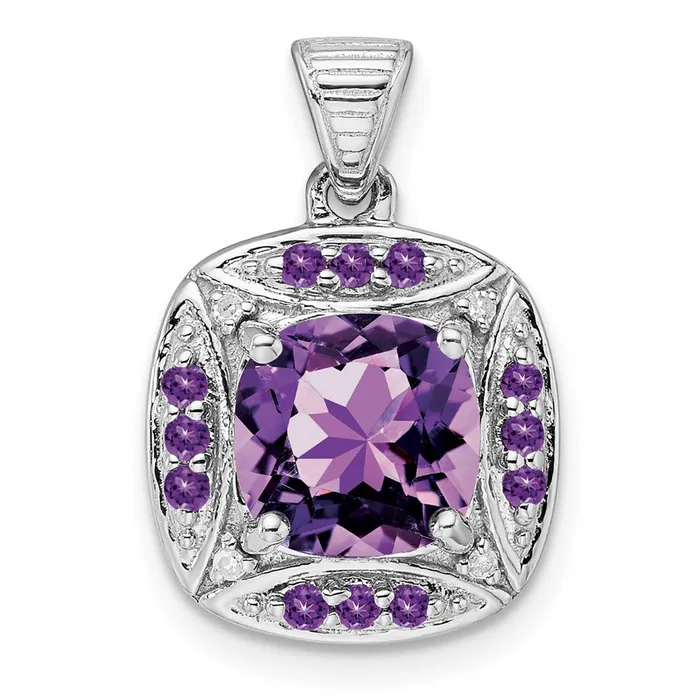 Necklaces Goldia Sterling Silver Rhodiumplated Diamond and Amethyst Square Pendant Necklaces Goldia Sterling Silver Rhodiumplated Diamond and Amethyst Square Pendant