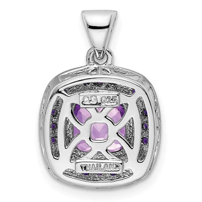Necklaces Goldia Sterling Silver Rhodiumplated Diamond and Amethyst Square Pendant