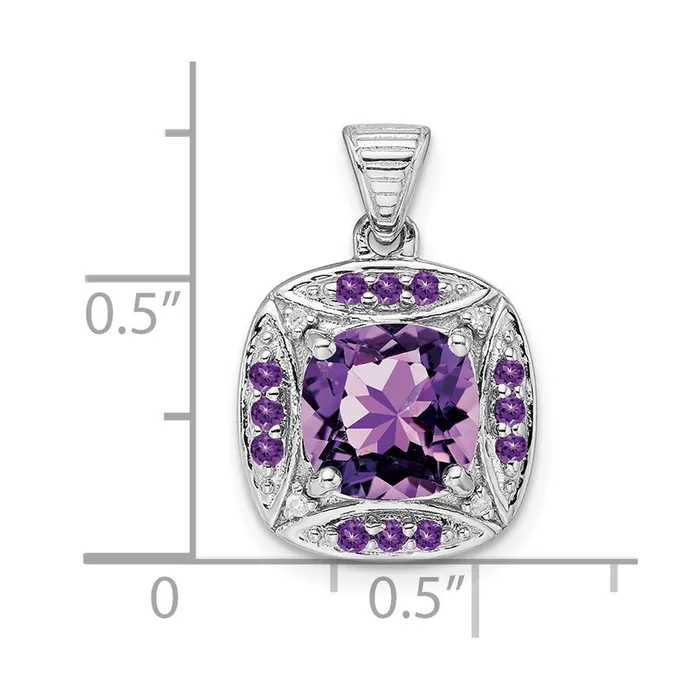 Necklaces Goldia Sterling Silver Rhodiumplated Diamond and Amethyst Square Pendant