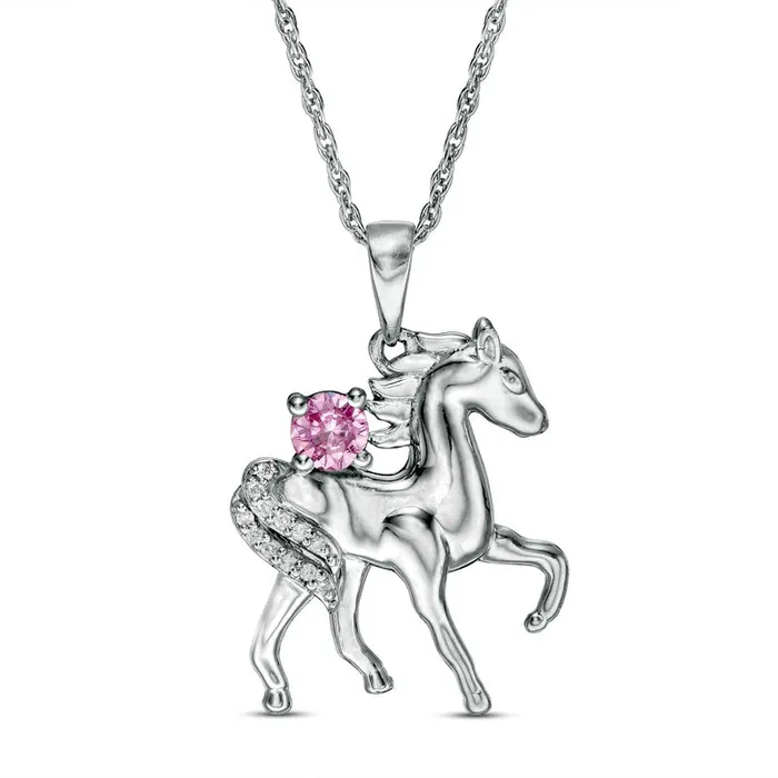 Necklaces LabCreated Pink Sapphire and Diamond Accent Prancing Horse Pendant in Sterling Silver Goldia Necklaces LabCreated Pink Sapphire and Diamond Accent Prancing Horse Pendant in Sterling Silver Goldia