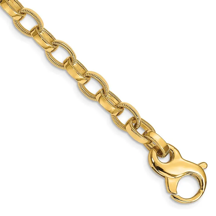 Necklaces MDS Solid 14K Yellow Gold 24 inch 62mm Hand Polished with Ridged Edge Fancy Link Fancy Lobster Clasp Chain Necklace Necklaces MDS Solid 14K Yellow Gold 24 inch 62mm Hand Polished with Ridged Edge Fancy Link Fancy Lobster Clasp Chain Necklace
