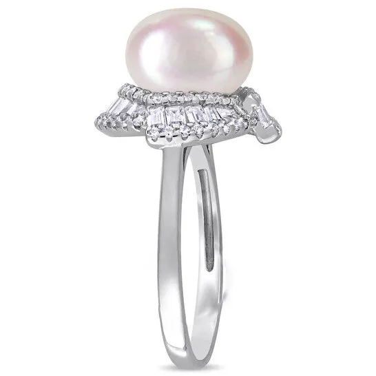 Original Amour 105 0 11 MM Cultured Freshwater Pearl and 1 110 Cubic Zirconia Geometric Ring in Sterling Silver JMS always Rings Original Amour 105 0 11 MM Cultured Freshwater Pearl and 1 110 Cubic Zirconia Geometric Ring in Sterling Silver JMS always Rings