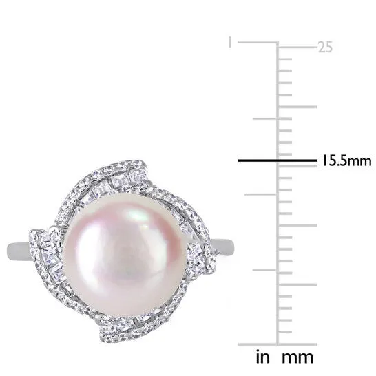 Original Amour 105 0 11 MM Cultured Freshwater Pearl and 1 110 Cubic Zirconia Geometric Ring in Sterling Silver JMS always Rings Original Amour 105 0 11 MM Cultured Freshwater Pearl and 1 110 Cubic Zirconia Geometric Ring in Sterling Silver JMS always Rings