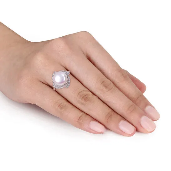 Original Amour 105 0 11 MM Cultured Freshwater Pearl and 1 110 Cubic Zirconia Geometric Ring in Sterling Silver JMS always Rings Original Amour 105 0 11 MM Cultured Freshwater Pearl and 1 110 Cubic Zirconia Geometric Ring in Sterling Silver JMS always Rings